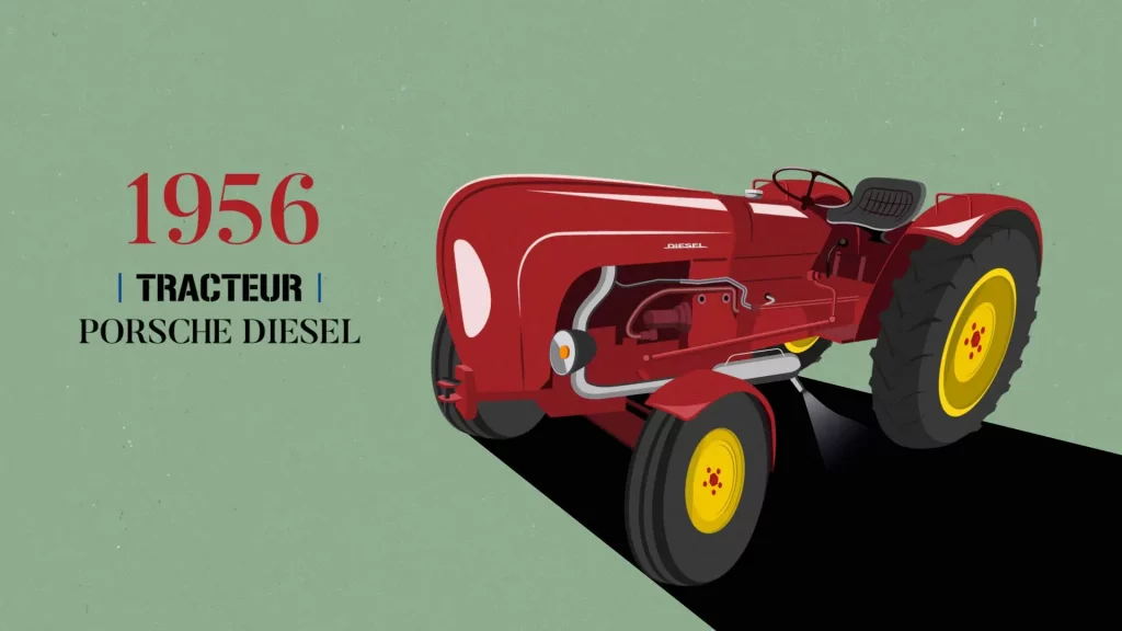 Tracteur Porsche Diesel Super rouge illustration vintage equipement agricole 1956